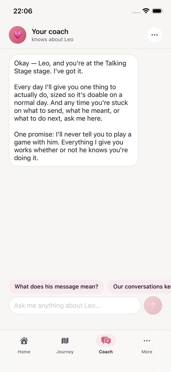The coach chat in the GetHim app